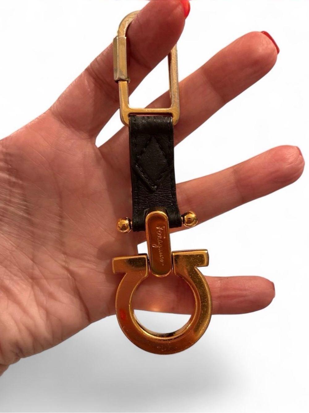 Salvatore Ferragamo Black Leather and Gold Gancini Key Holder